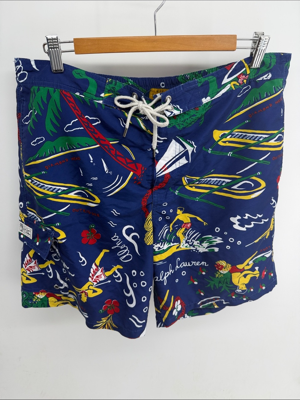 Polo Ralph Lauren Hawaiian logo print lined surf swim board shorts sz L